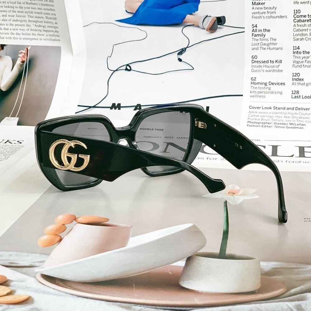 NWT Gucci GG0956S-003 Black Rectangle 54mm Sunglasses - Picture 8 of 9